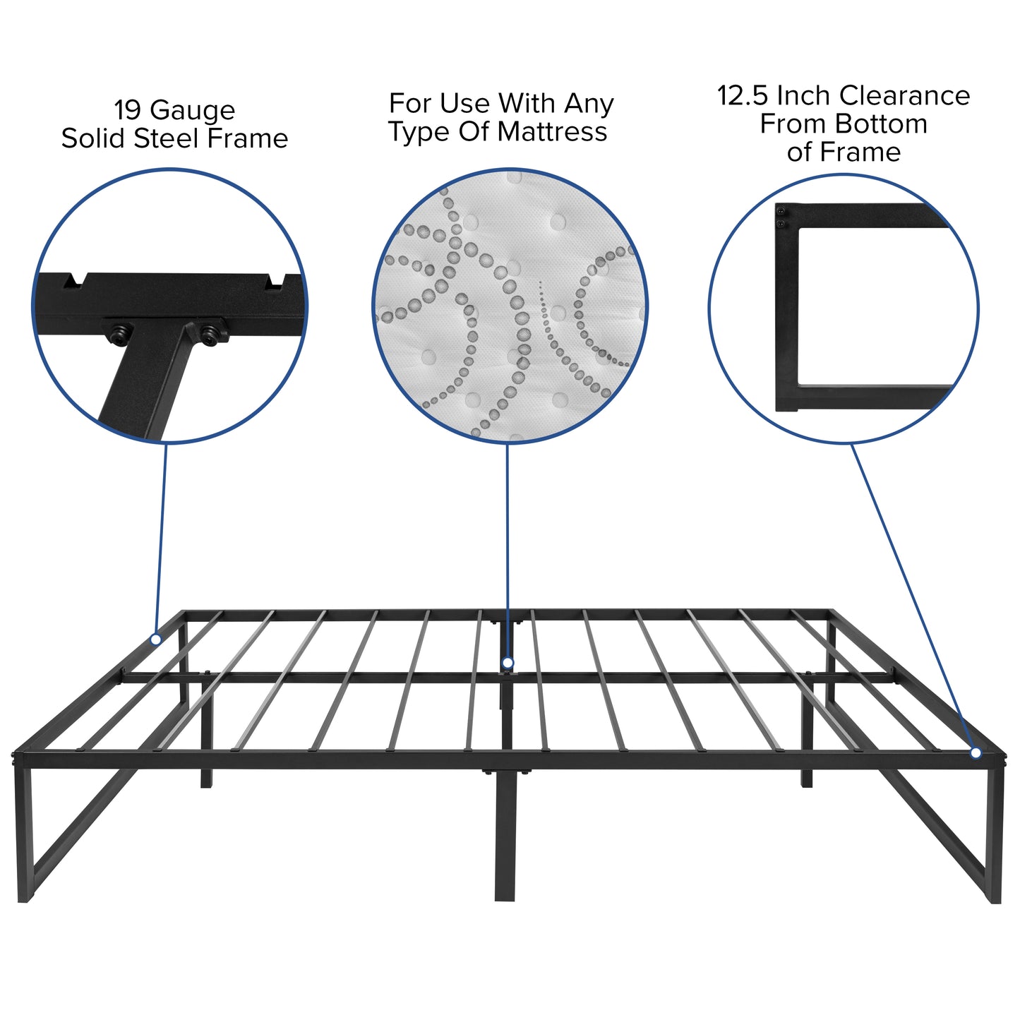Lana 14 Inch Metal Platform Bed Frame - No Box Spring Needed with Steel Slat Support and Quick Lock Functionality (Full)