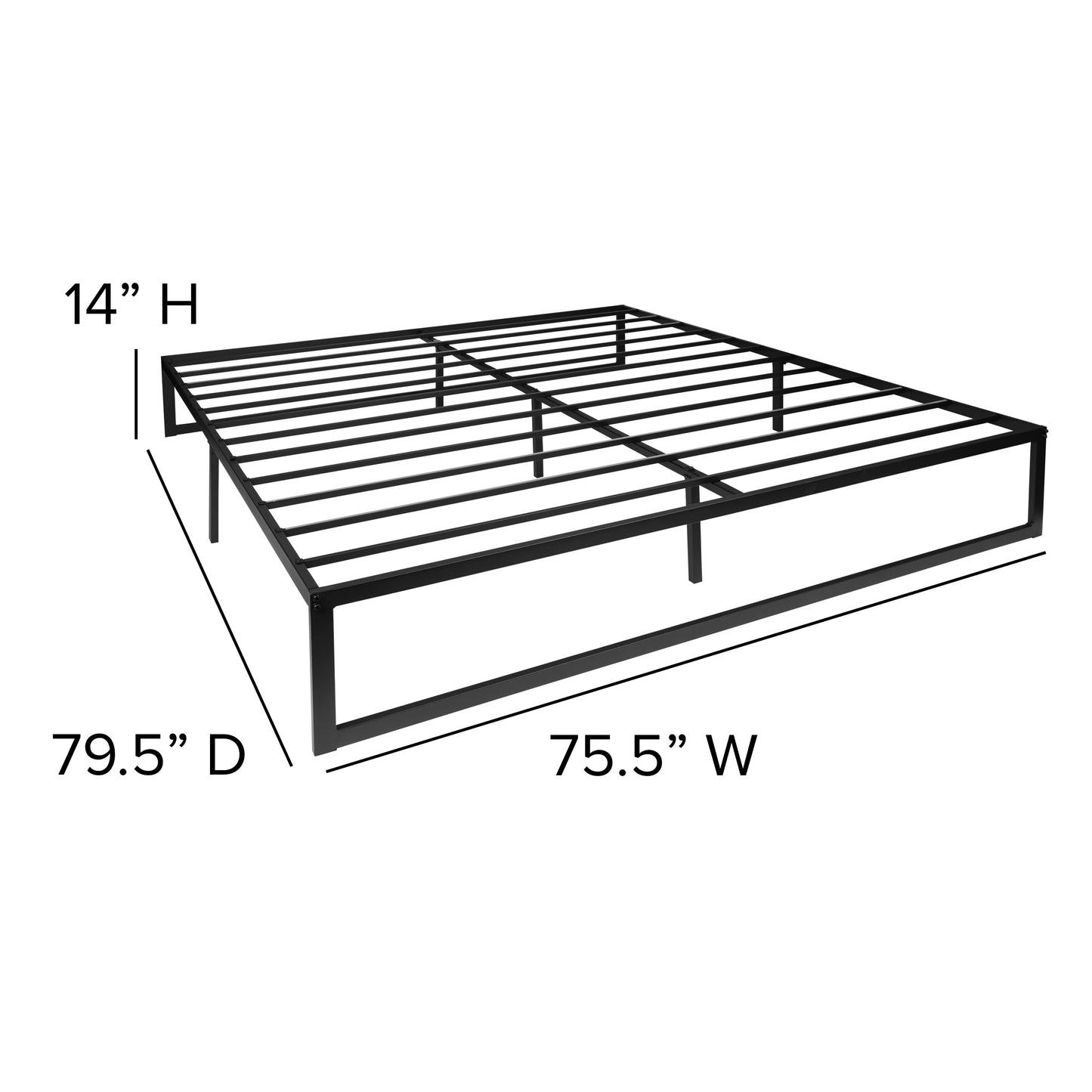 Lana 14 Inch Metal Platform Bed Frame - No Box Spring Needed with Steel Slat Support and Quick Lock Functionality (King)