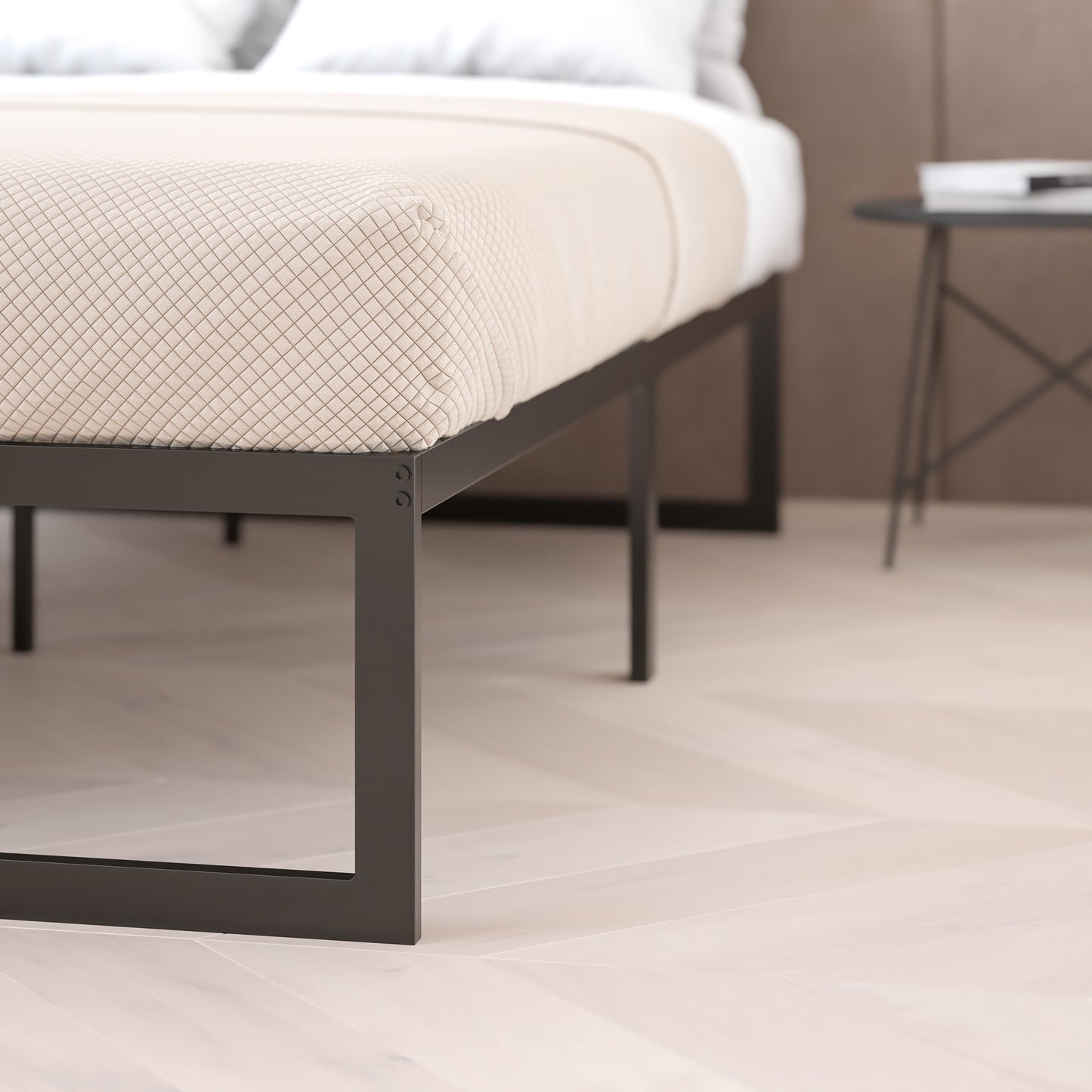 Lana 14 Inch Metal Platform Bed Frame - No Box Spring Needed with Steel Slat Support and Quick Lock Functionality (King)