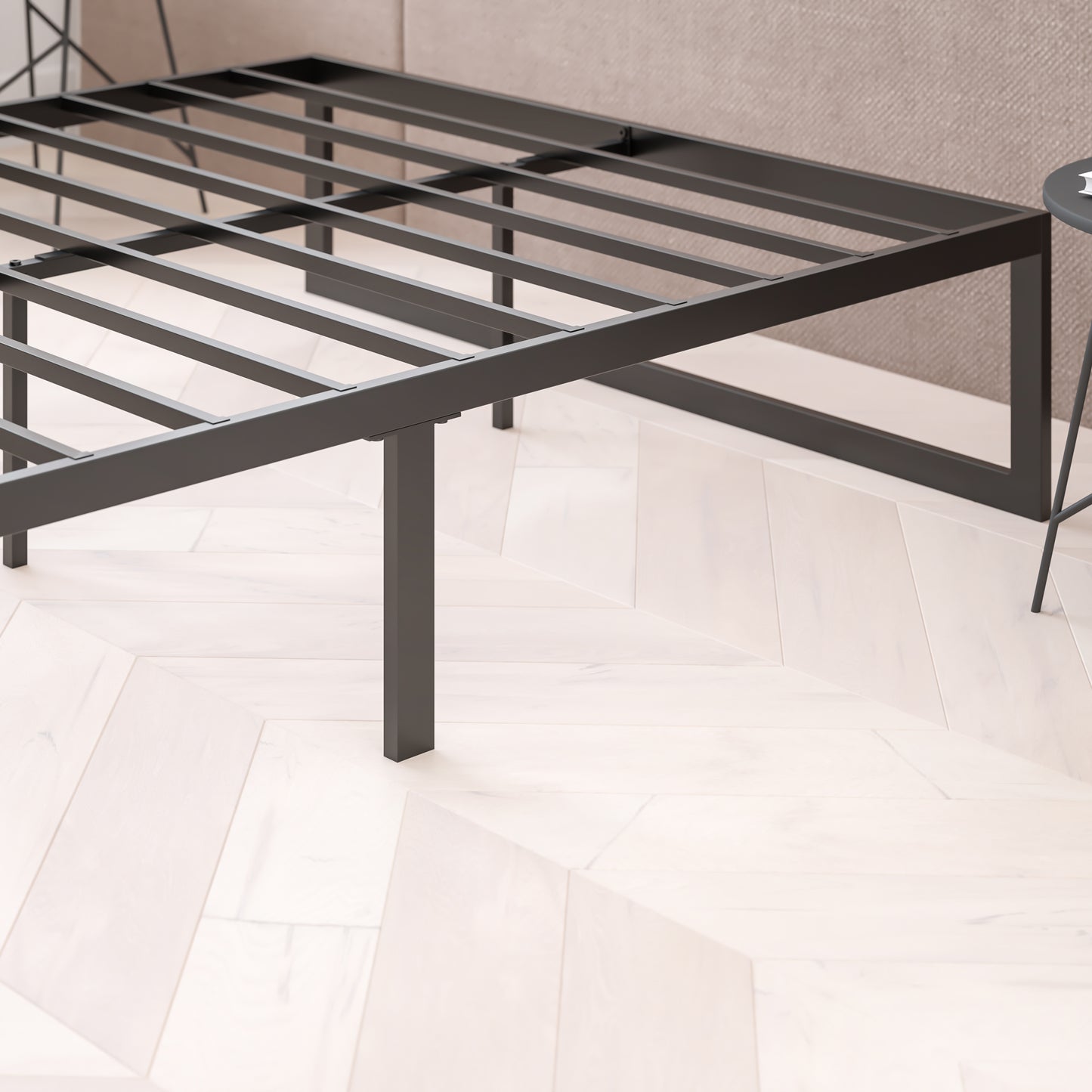Lana 14 Inch Metal Platform Bed Frame - No Box Spring Needed with Steel Slat Support and Quick Lock Functionality (King)