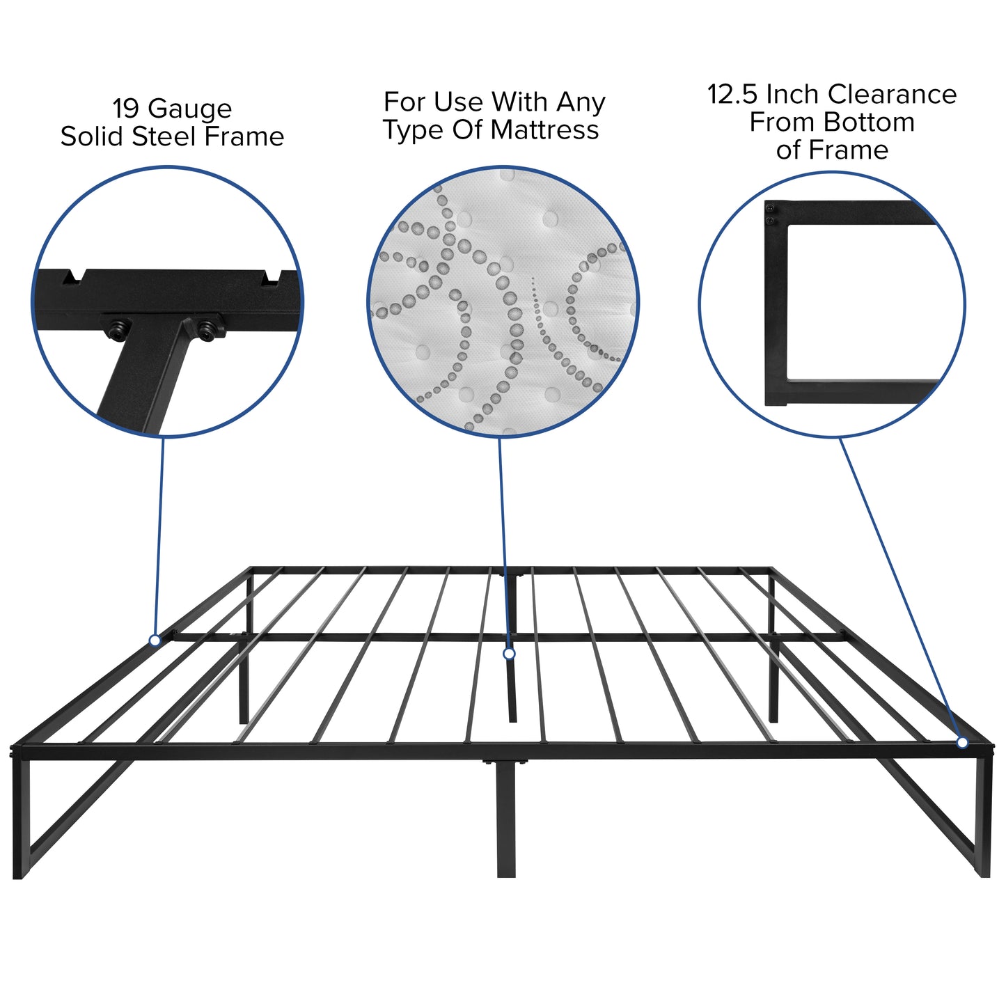Lana 14 Inch Metal Platform Bed Frame - No Box Spring Needed with Steel Slat Support and Quick Lock Functionality (King)