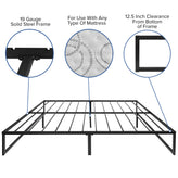 Lana 14 Inch Metal Platform Bed Frame - No Box Spring Needed with Steel Slat Support and Quick Lock Functionality (King)