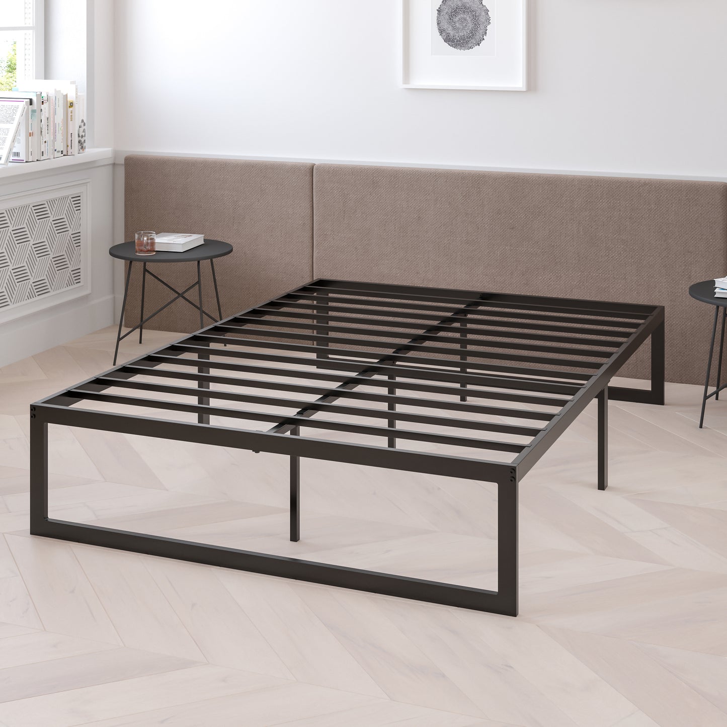 Lana 14 Inch Metal Platform Bed Frame - No Box Spring Needed with Steel Slat Support and Quick Lock Functionality (Queen)