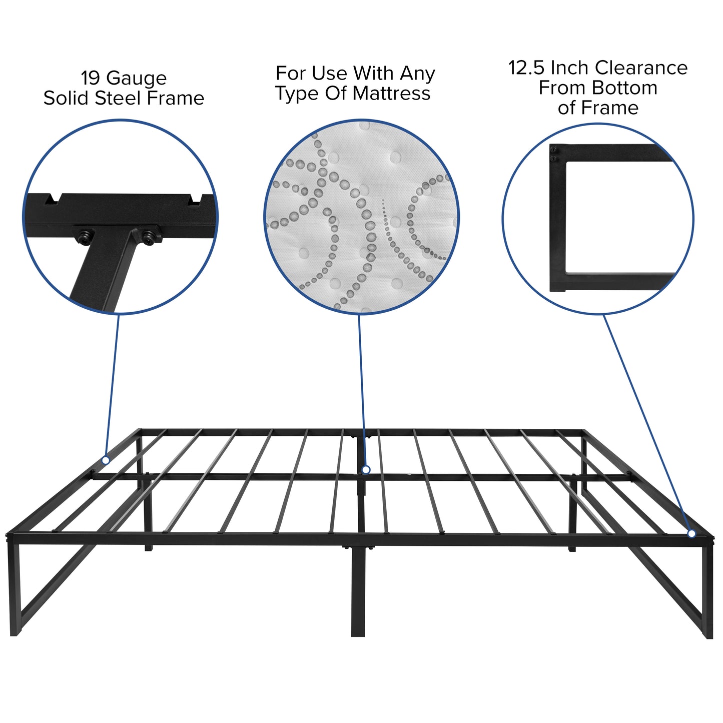 Lana 14 Inch Metal Platform Bed Frame - No Box Spring Needed with Steel Slat Support and Quick Lock Functionality (Queen)