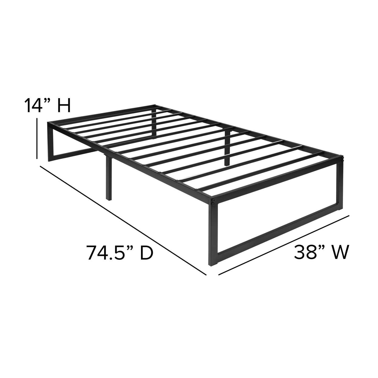 Lana 14 Inch Metal Platform Bed Frame - No Box Spring Needed with Steel Slat Support and Quick Lock Functionality (Twin)