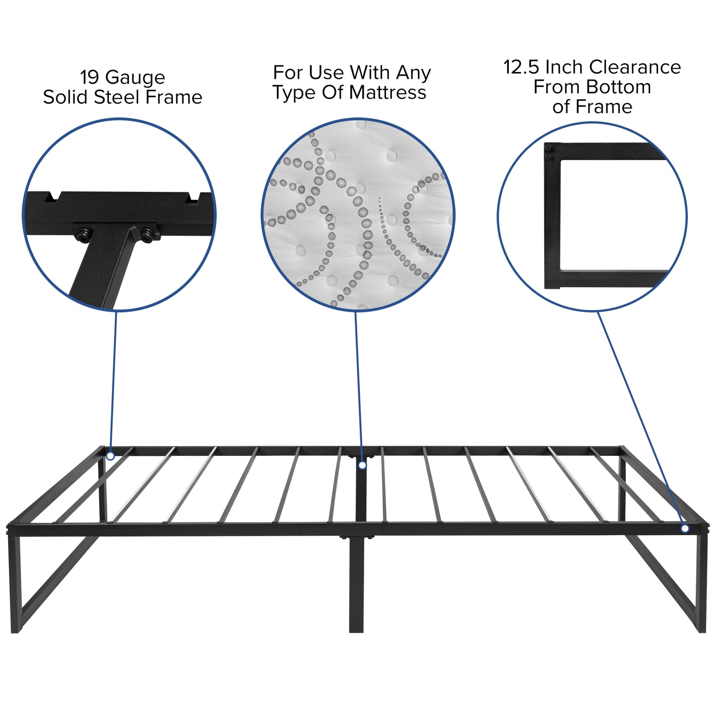 Lana 14 Inch Metal Platform Bed Frame - No Box Spring Needed with Steel Slat Support and Quick Lock Functionality (Twin)