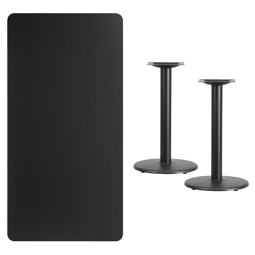 30 x 60 rectangular black laminate table top with 18 round table height bases