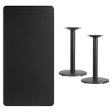 30 x 60 rectangular black laminate table top with 18 round table height bases
