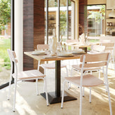 Cyprus Commercial Grade Solid Wood Dining Chair with White Metal Frame and Antique White Finish