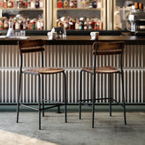 Cyprus Commercial Grade Solid Wood Bar Stool with Black Metal Frame and Antique Copper Finish
