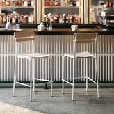 Cyprus Commercial Grade Solid Wood Bar Stool with White Metal Frame and Antique White Finish