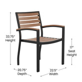 Lark Indoor/Outdoor 3 Piece Patio Dining Table Set - 30" Square Faux Teak Table & 2 Stacking Club Chairs with Teak Accented Arms