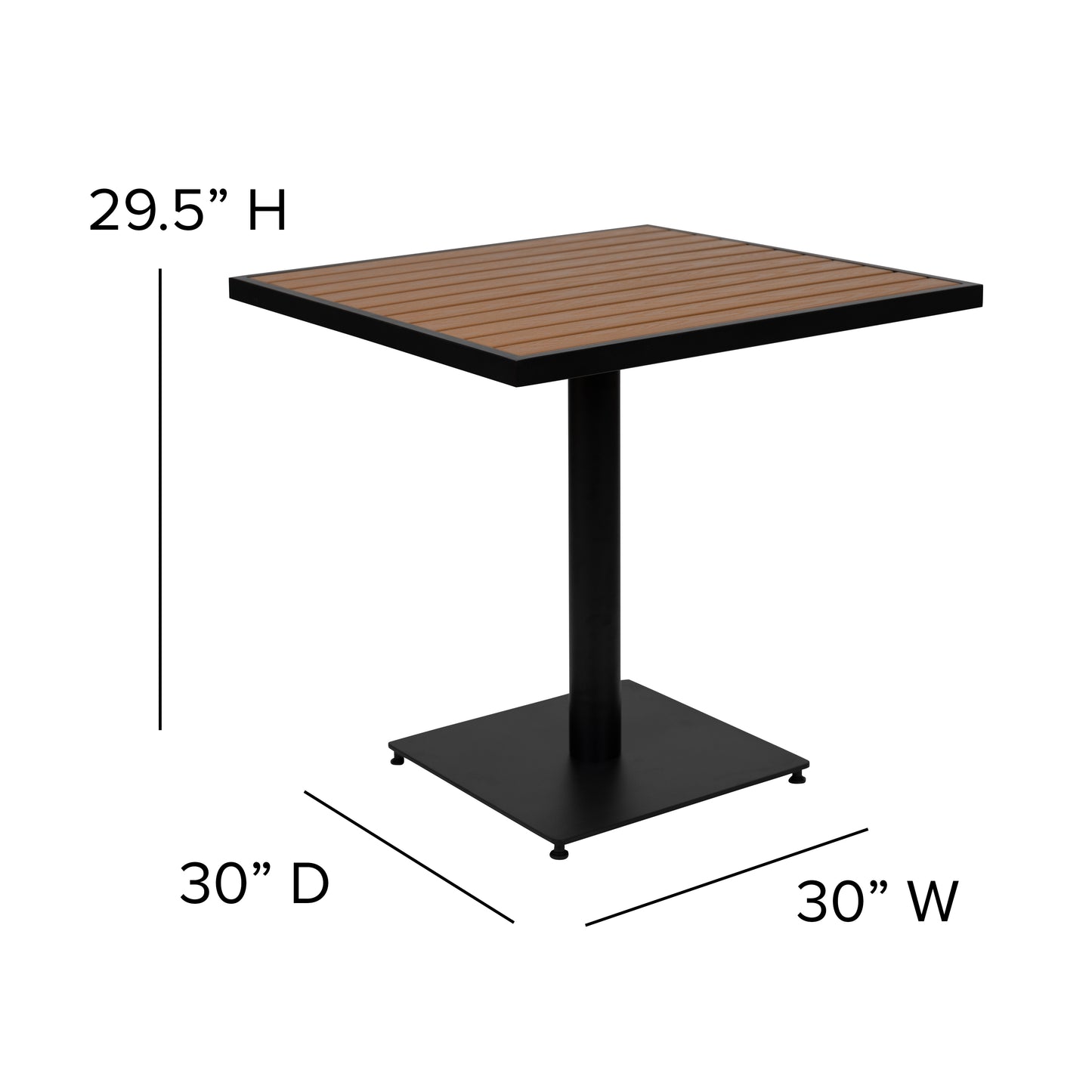 Lark Indoor/Outdoor 5 Piece Patio Dining Table Set - 30" Square Faux Teak Table & 4 Stacking Club Chairs with Teak Accented Arms