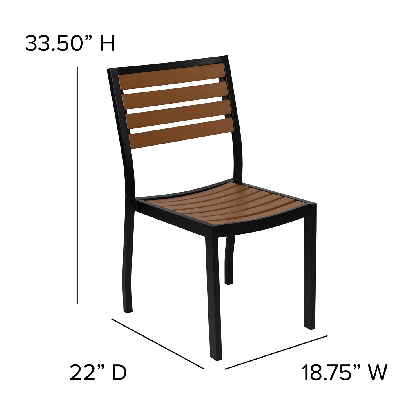 Lark 5 Piece Patio Table Set - Synthetic Teak Poly Slats - 30" x 48" Steel Framed Table with 4 Stackable Faux Teak Chairs