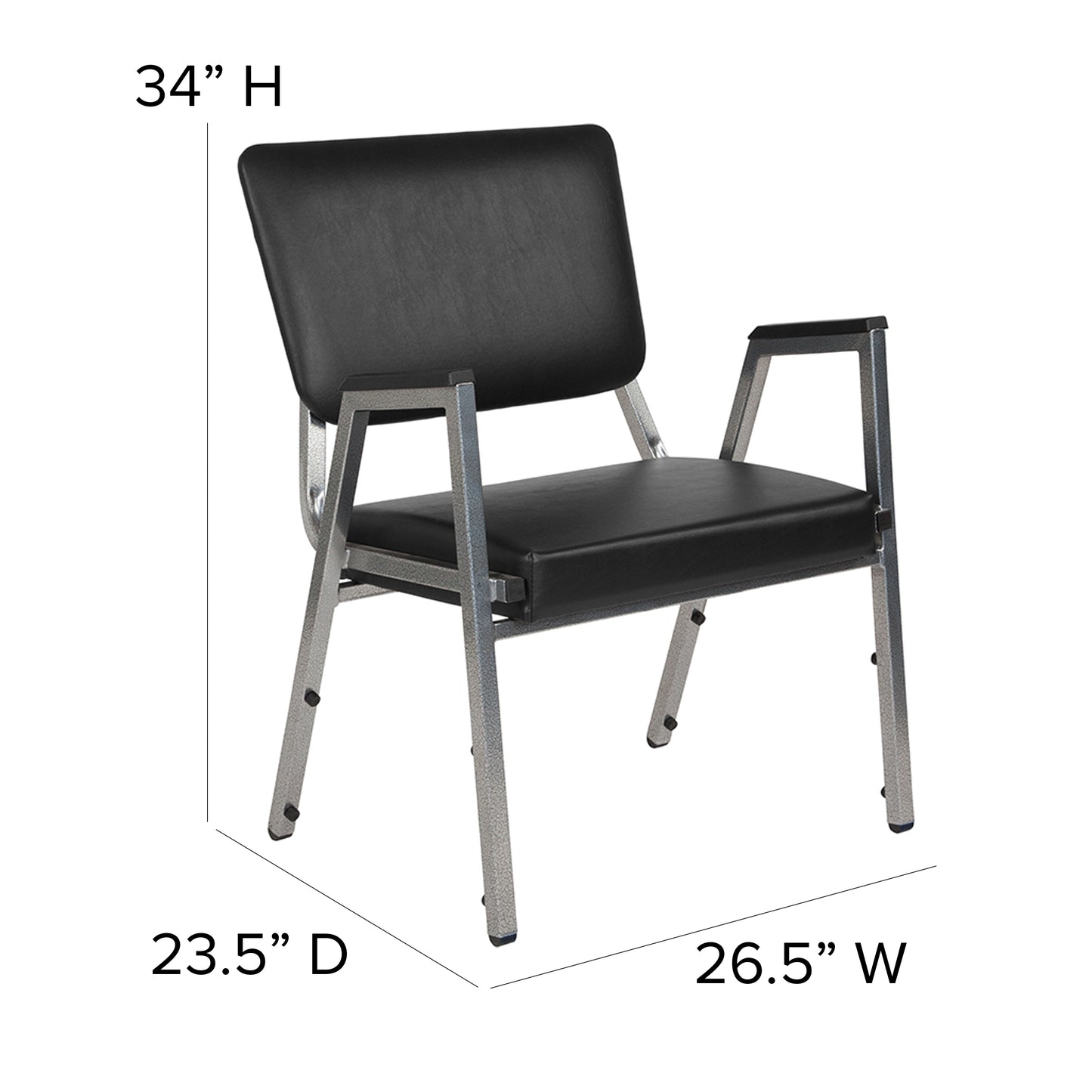 HERCULES Series 1000 lb. Rated Black Antimicrobial Vinyl Bariatric Medical Reception Arm Chair with 3/4 Panel Back