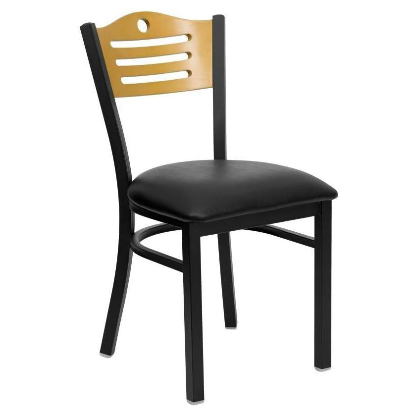HERCULES Series Black Slat Raised Back Metal Restaurant Chairs