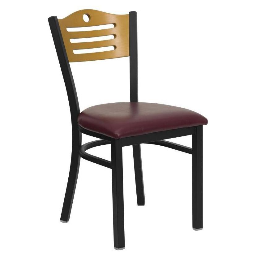 HERCULES Series Black Slat Raised Back Metal Restaurant Chairs