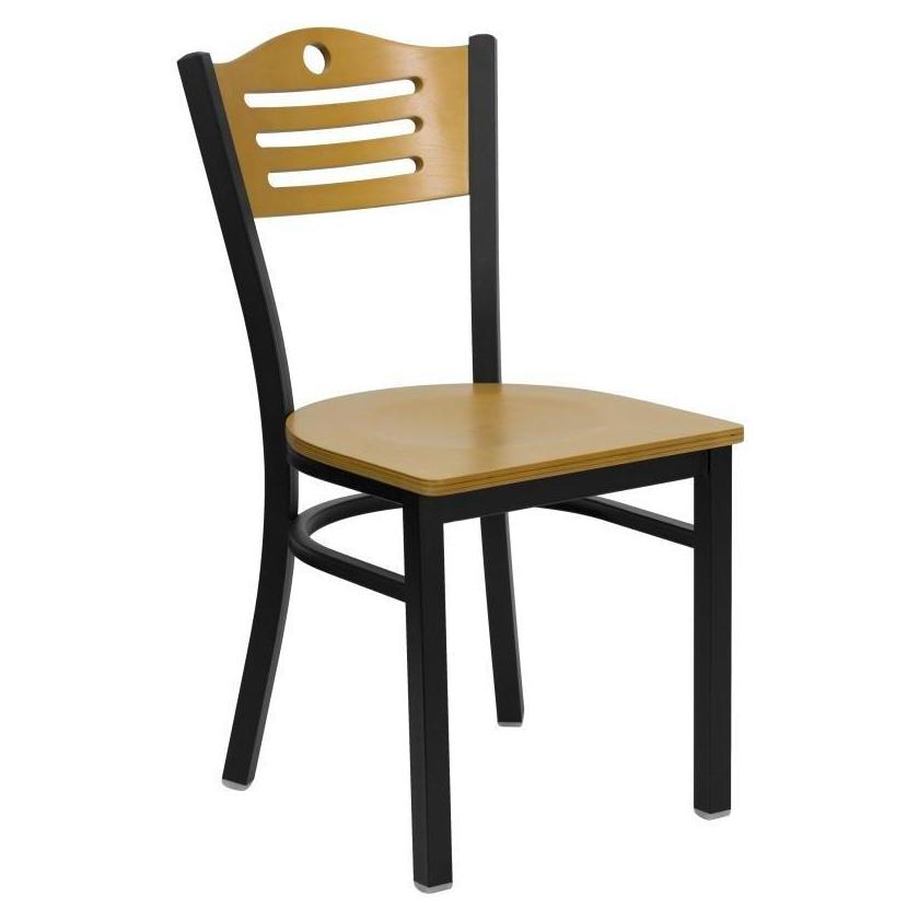 HERCULES Series Black Slat Raised Back Metal Restaurant Chairs