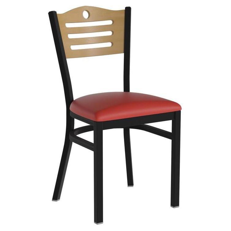 HERCULES Series Black Slat Raised Back Metal Restaurant Chairs