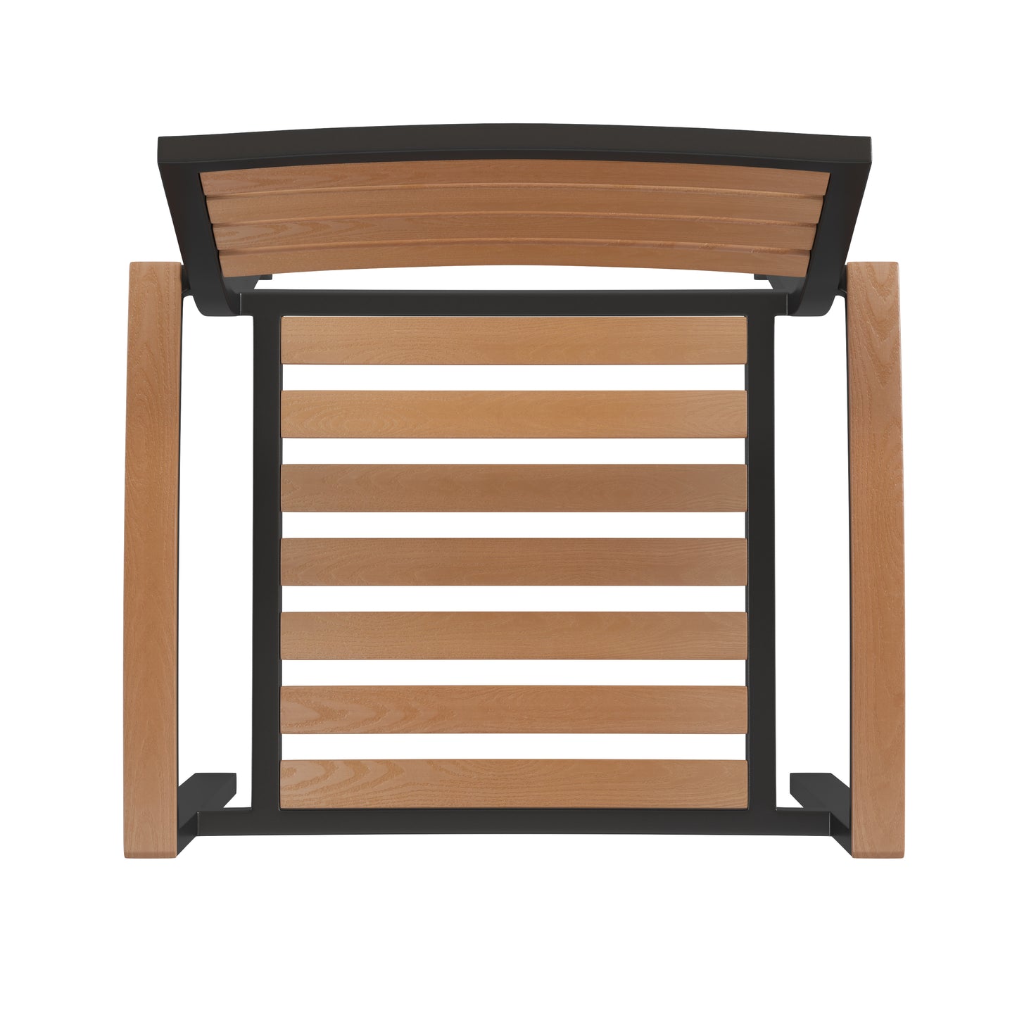 Lark 3 Piece Outdoor Dining Table Set - Synthetic Teak Poly Slats - 35" Square Steel Framed Table - Umbrella Hole - 2 Club Chairs