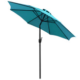 Lark 5 Piece Outdoor Patio Dining Table Set - 2 Synthetic Teak Stackable Chairs, 36" Square Table, Teal Umbrella & Base