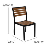 Lark 5 Piece All-Weather Deck or Patio Set-2 Stacking Faux Teak Chairs, 35" Square Faux Teak Table, Gray Umbrella & Base