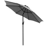 Lark 5 Piece All-Weather Deck or Patio Set-2 Stacking Faux Teak Chairs, 35" Square Faux Teak Table, Gray Umbrella & Base