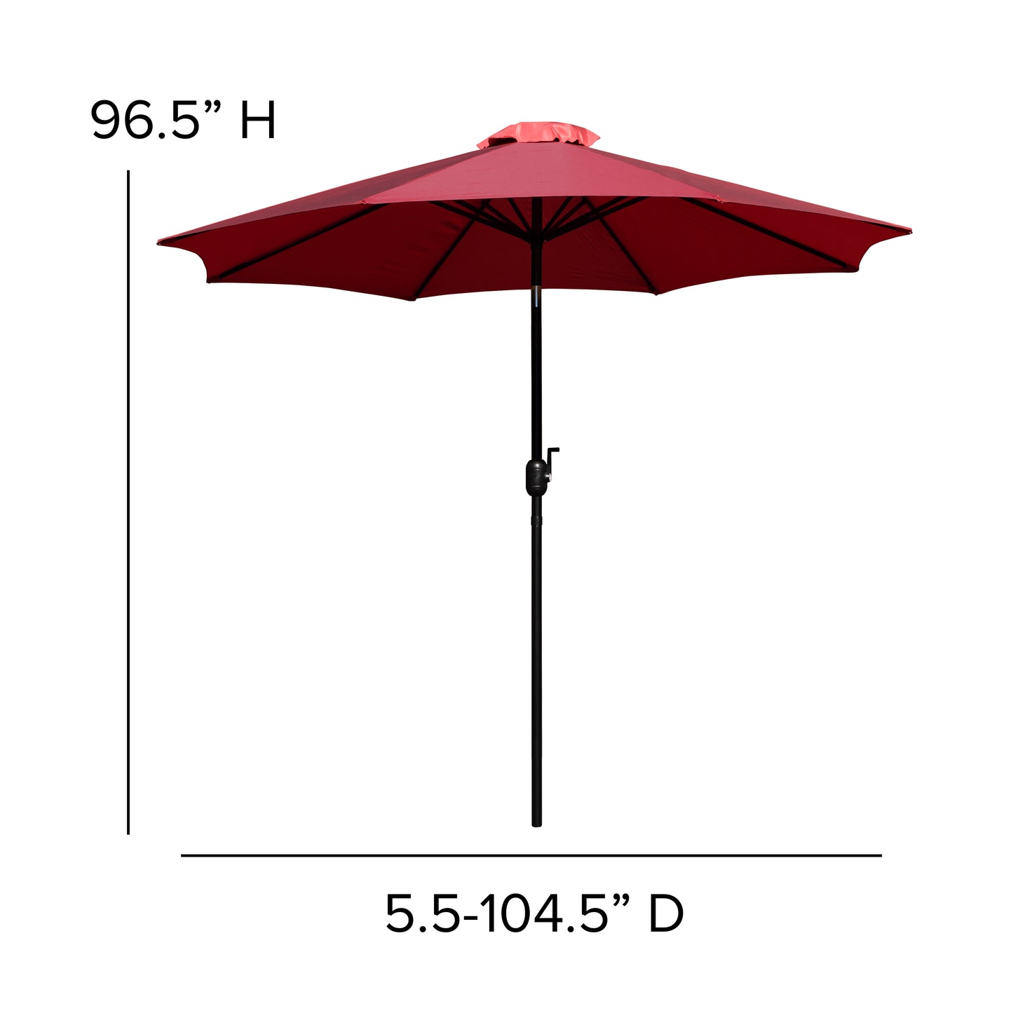Lark 5 Piece All-Weather Deck or Patio Set - 2 Stacking Faux Teak Chairs, 35" Square Faux Teak Table, Red Umbrella & Base