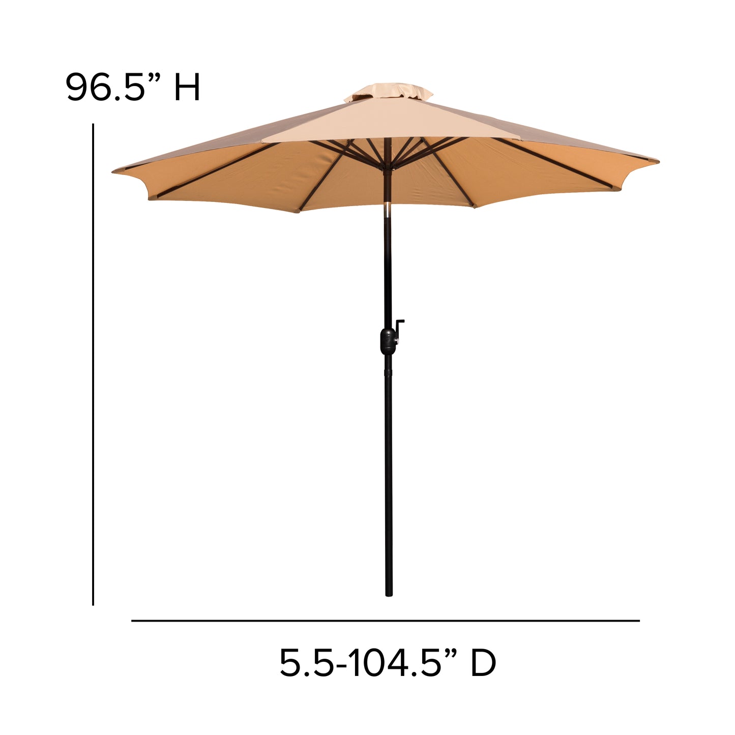 Lark 5 Piece All-Weather Deck or Patio Set - 2 Stacking Faux Teak Chairs, 35" Square Faux Teak Table, Tan Umbrella & Base