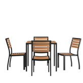 Lark 5 Piece Outdoor Dining Table Set 35" Square Steel Framed Table 4 Side Chairs