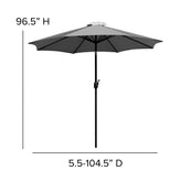 Lark 7 Piece All-Weather Deck or Patio Set-4 Stacking Faux Teak Chairs, 35" Square Faux Teak Table, Gray Umbrella & Base