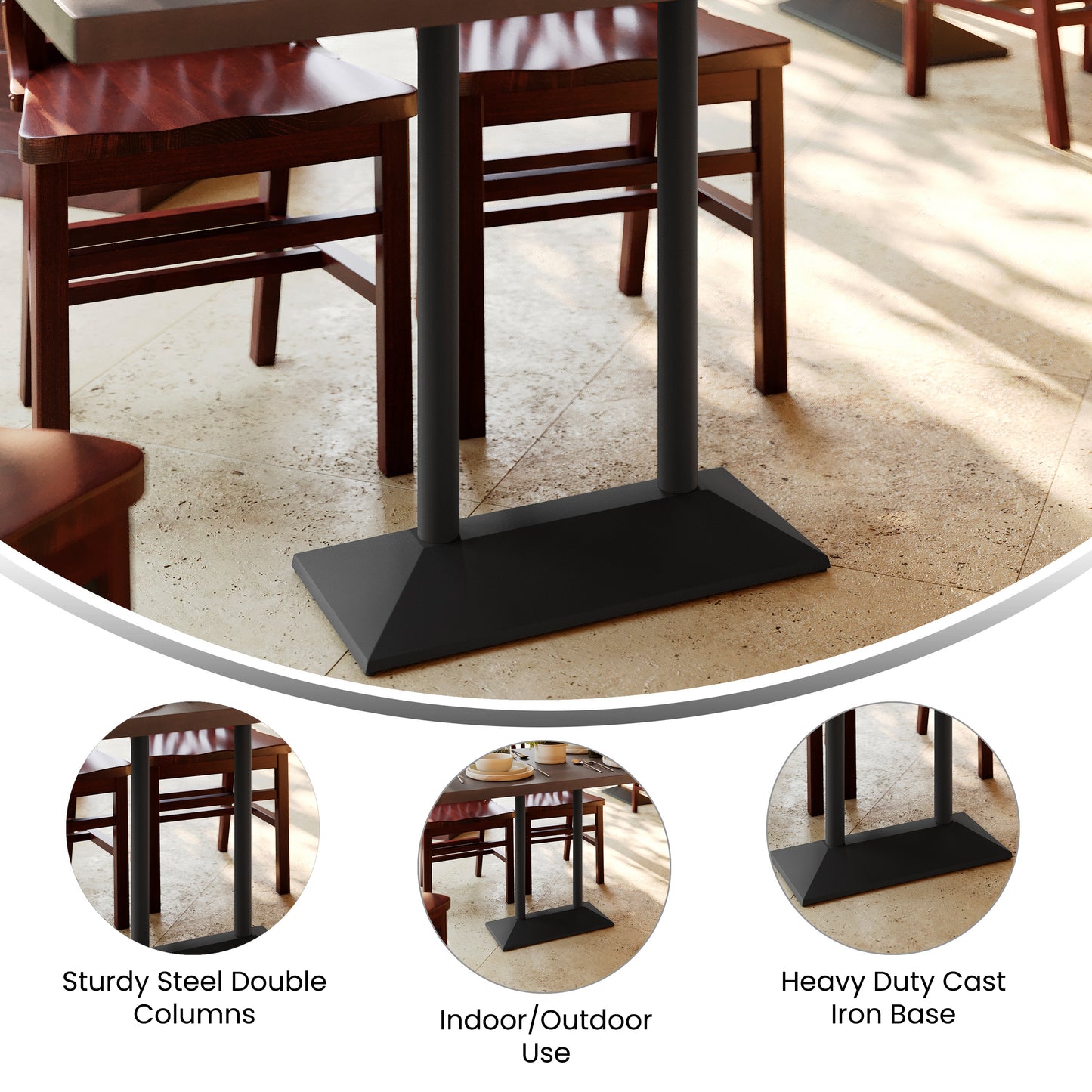 Palis 27"W x 15"D Indoor/Outdoor Dining Height Double Column Table Base for 30" x 48" Table Tops, Black