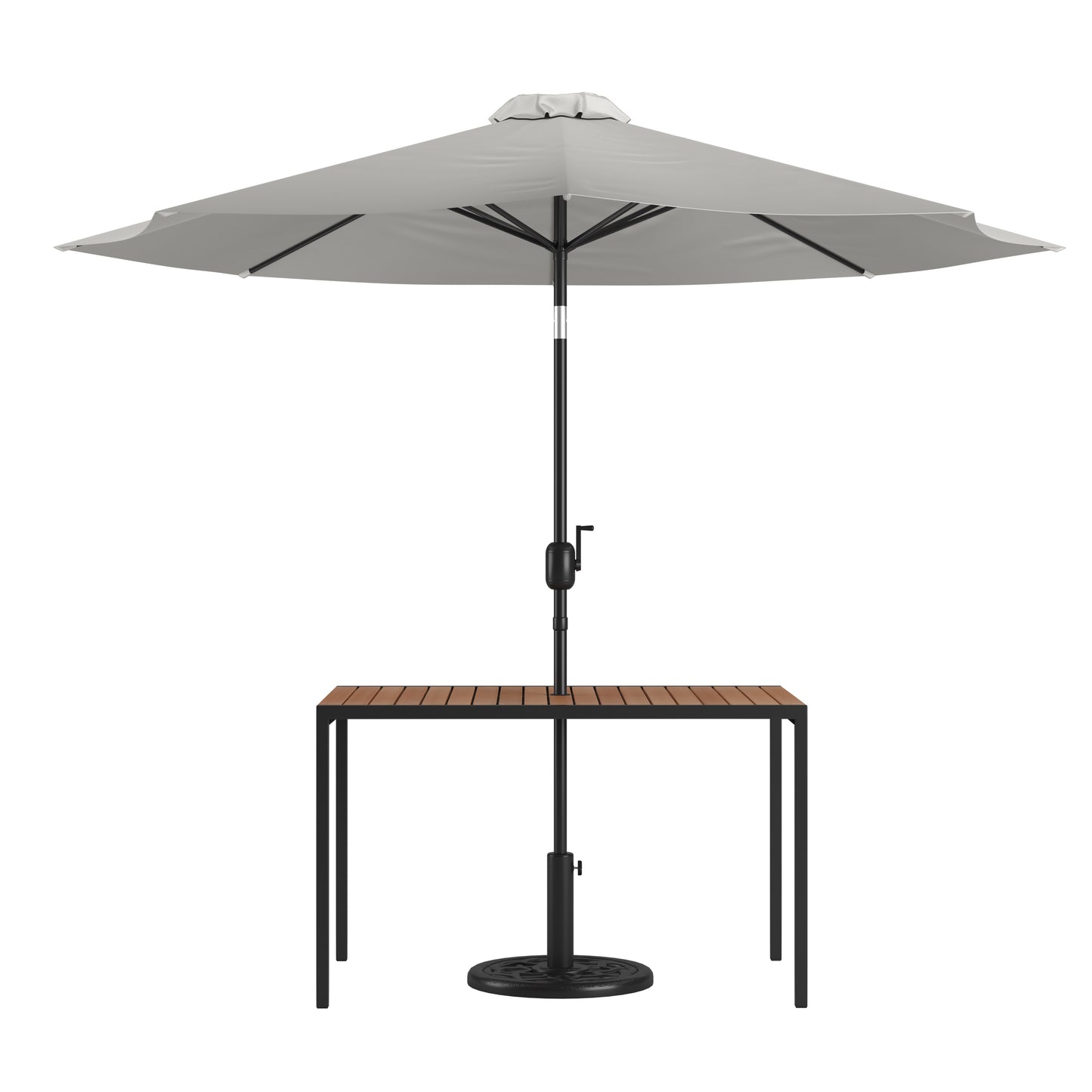 Lark 3 Piece Outdoor Patio Table Set - 30" x 48" Synthetic Teak Patio Table with Gray Umbrella and Base