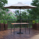 Lark 3 Piece Outdoor Patio Table Set - 30" x 48" Synthetic Teak Patio Table with Gray Umbrella and Base