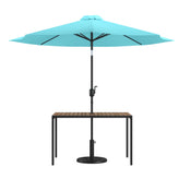 Lark 3 Piece Outdoor Patio Table Set - 30" x 48" Synthetic Teak Patio Table with Teal Umbrella and Base