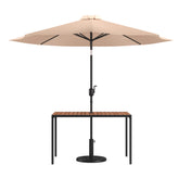 Lark 3 Piece Outdoor Patio Table Set - 30" x 48" Square Synthetic Teak Patio Table with Tan Umbrella and Base