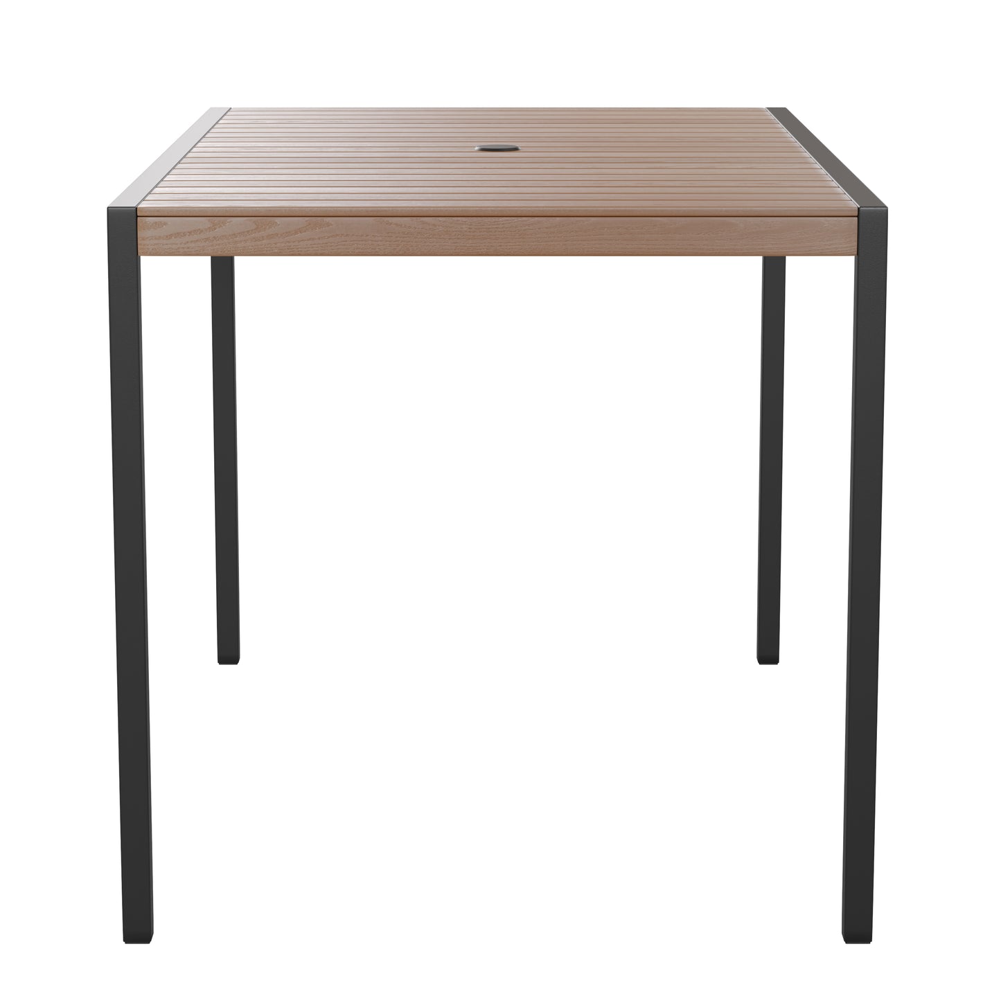 Lark 3 Piece Outdoor Patio Table Set - 30" x 48" Square Synthetic Teak Patio Table with Tan Umbrella and Base