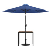 Lark 3 Piece Outdoor Patio Table Set - 35" Square Synthetic Teak Patio Table with Navy Umbrella and Base