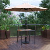 Lark 3 Piece Outdoor Patio Table Set - 35" Square Synthetic Teak Patio Table with Umbrella Hole and Tan Umbrella with Base