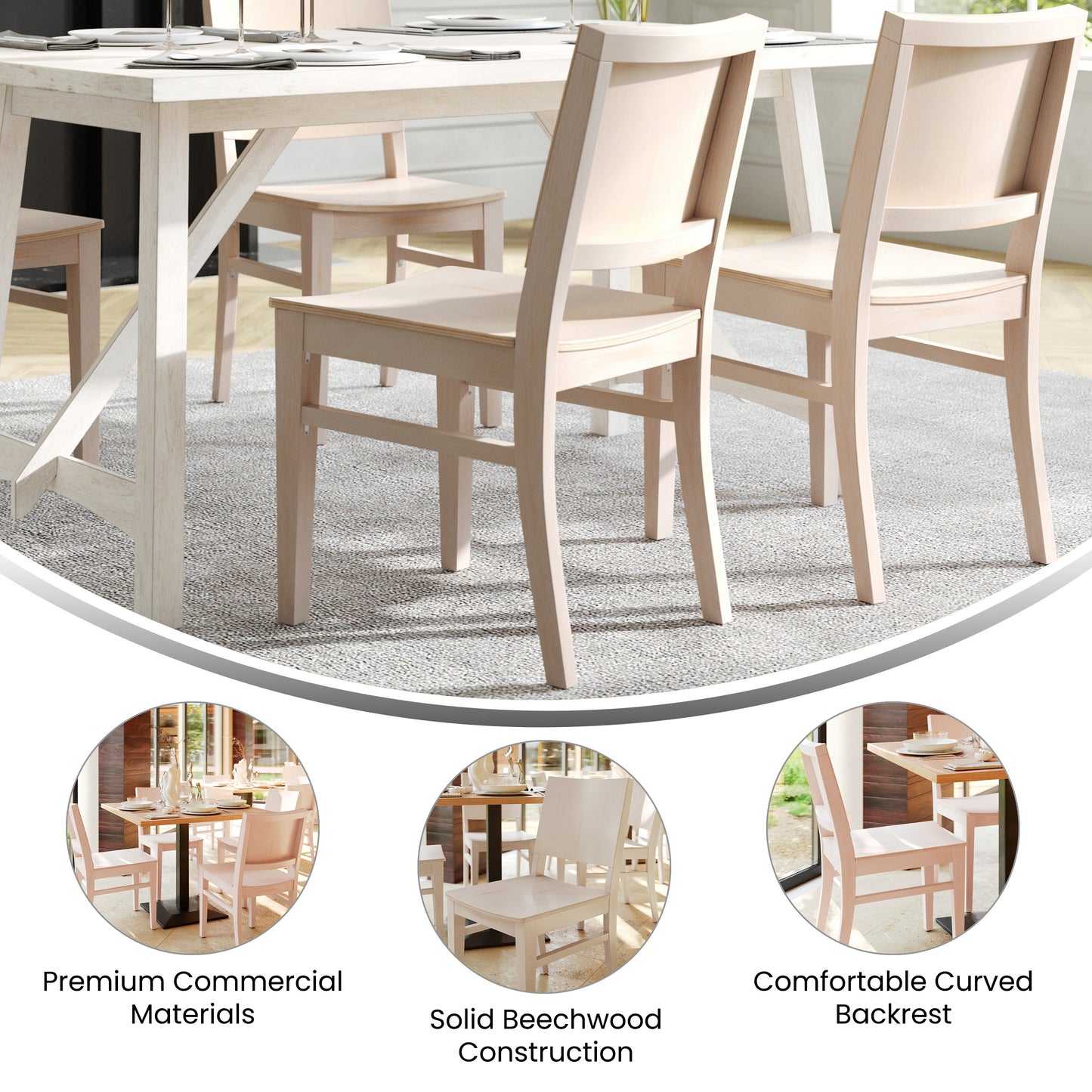 Naples Commercial Grade Solid Wood Dining Chair with Curved Backrest and Antique White Finish
