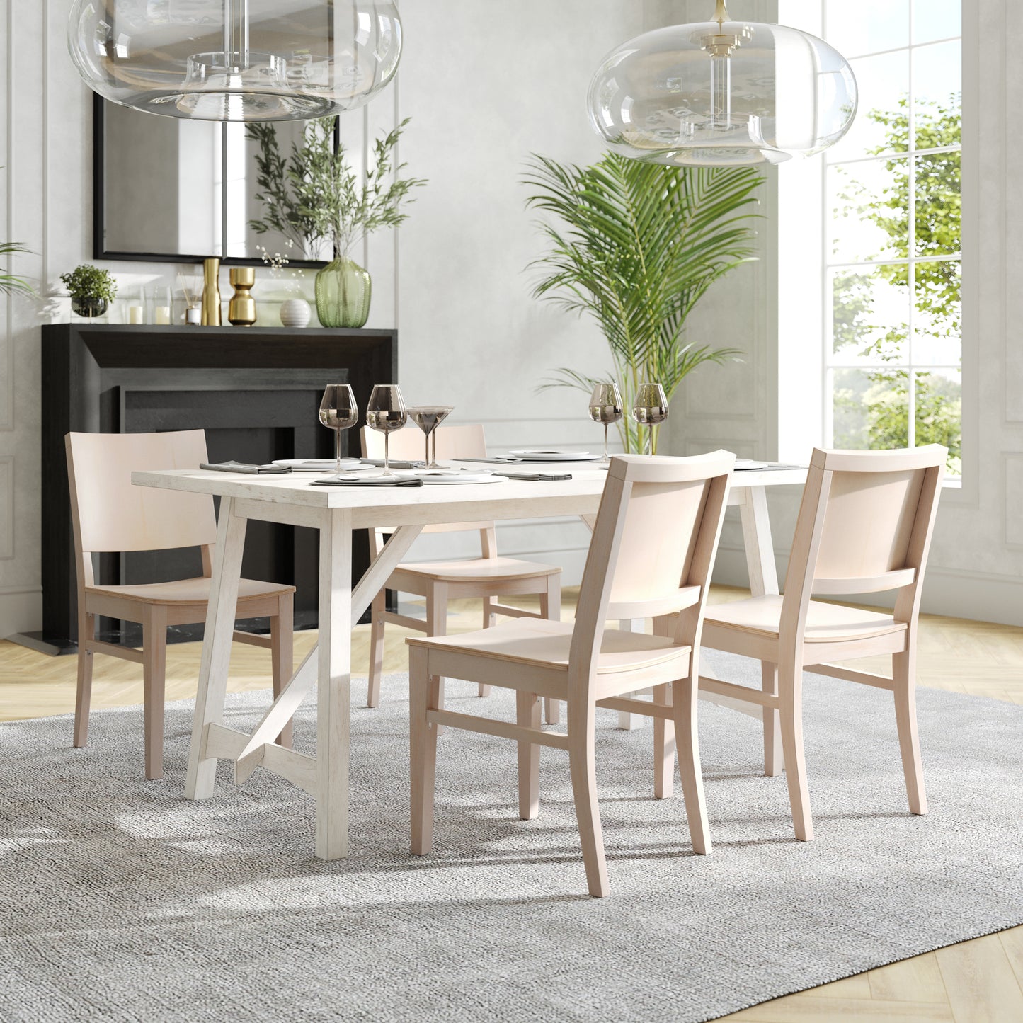 Naples Commercial Grade Solid Wood Dining Chair with Curved Backrest and Antique White Finish