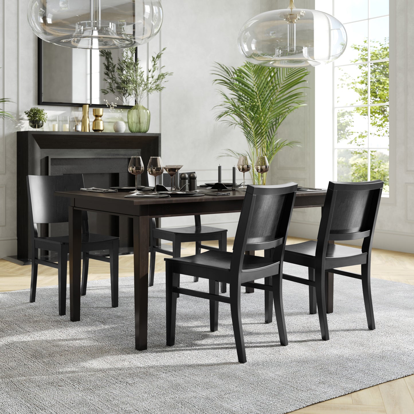 Naples Commercial Grade Solid Wood Dining Chair with Curved Backrest and Black Finish