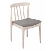 Chester Commercial Grade Solid Wood Antique White Dining Chair with Curved Spindle Backrest and Beige Vinyl Seat