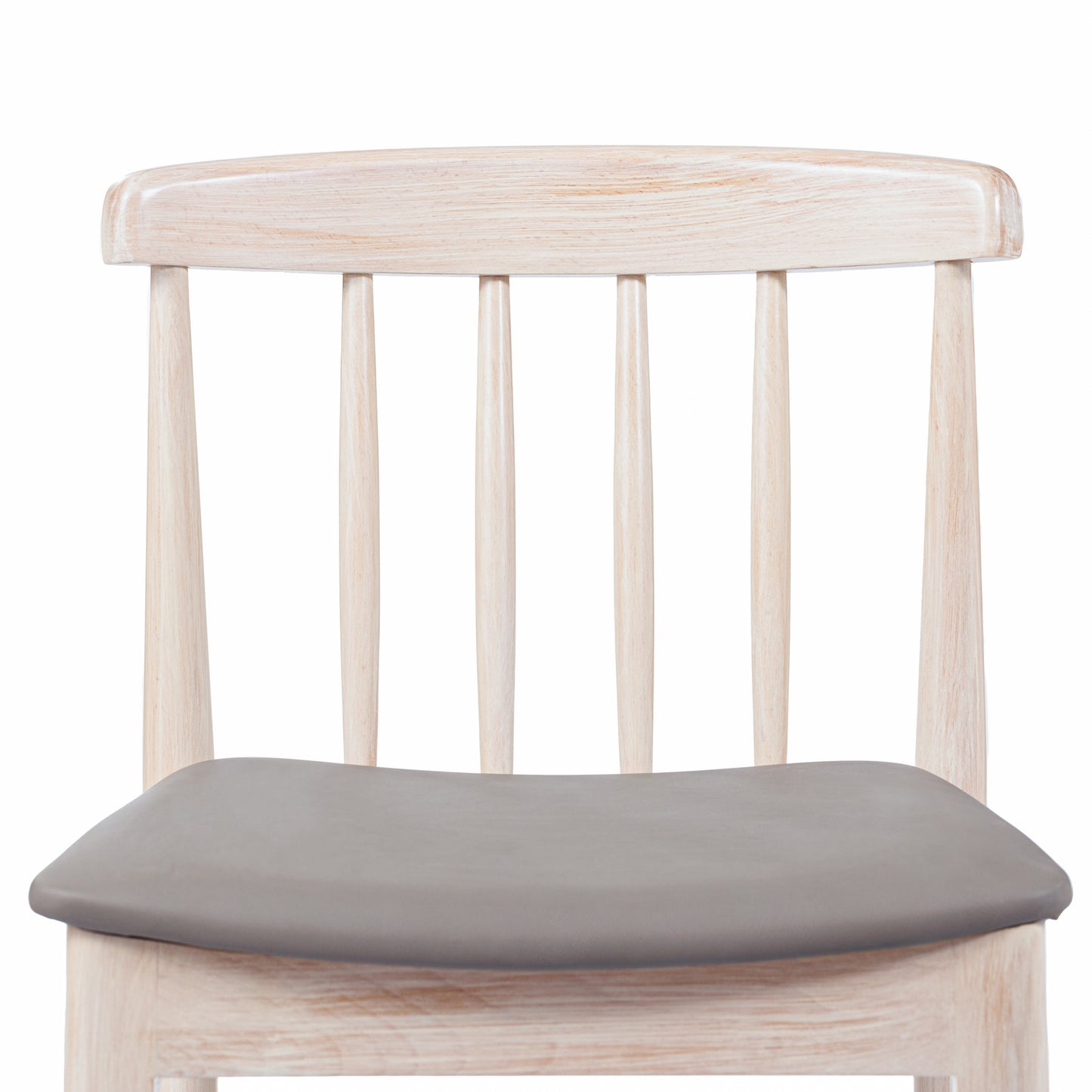 Chester Commercial Grade Solid Wood Antique White Dining Chair with Curved Spindle Backrest and Beige Vinyl Seat