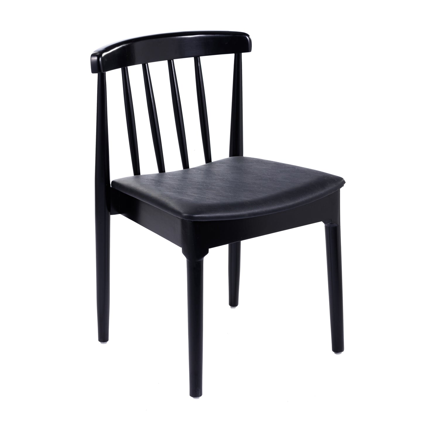 Chester Commercial Grade Solid Wood Black Dining Chair with Curved Spindle Backrest and Black Vinyl Seat