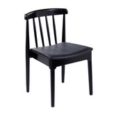 Chester Commercial Grade Solid Wood Black Dining Chair with Curved Spindle Backrest and Black Vinyl Seat