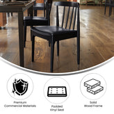 Chester Commercial Grade Solid Wood Black Dining Chair with Curved Spindle Backrest and Black Vinyl Seat