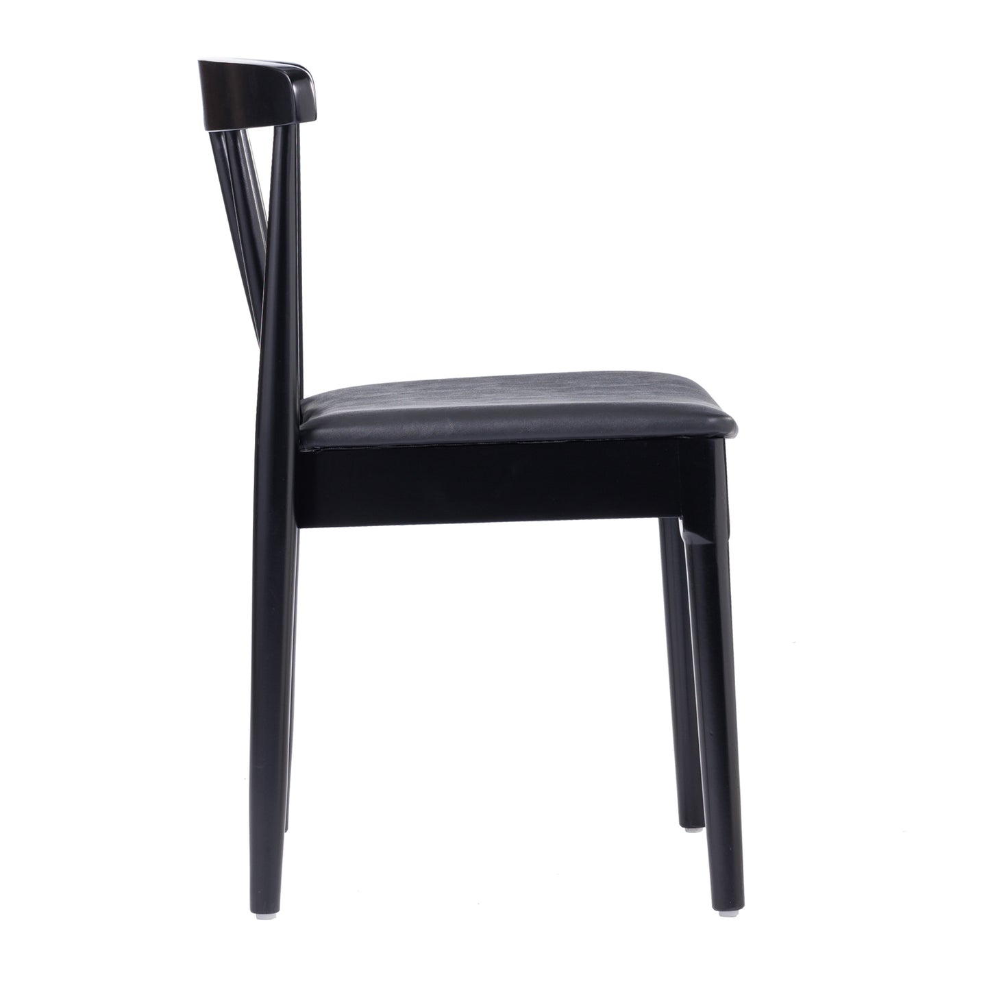 Chester Commercial Grade Solid Wood Black Dining Chair with Curved Spindle Backrest and Black Vinyl Seat
