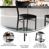 Wright Commercial Barstool with 500 LB. Capacity Black Steel Frame, Black Vinyl Boomerang Back, and Black Vinyl Seat