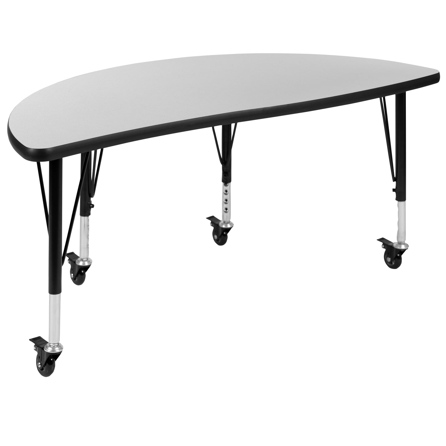 Emmy Mobile 76" Oval Wave Flexible Laminate Activity Table Set with 12" Student Stack Chairs, Grey/Black